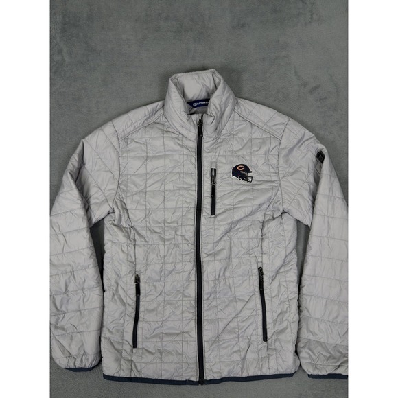 Cutter & Buck Jacket Mens Small Gray Quilted Puffer Hooded Chicago Bears - Picture 4 of 13